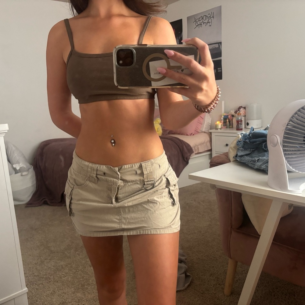 Brown Crop Top and Tan Mini Skirt